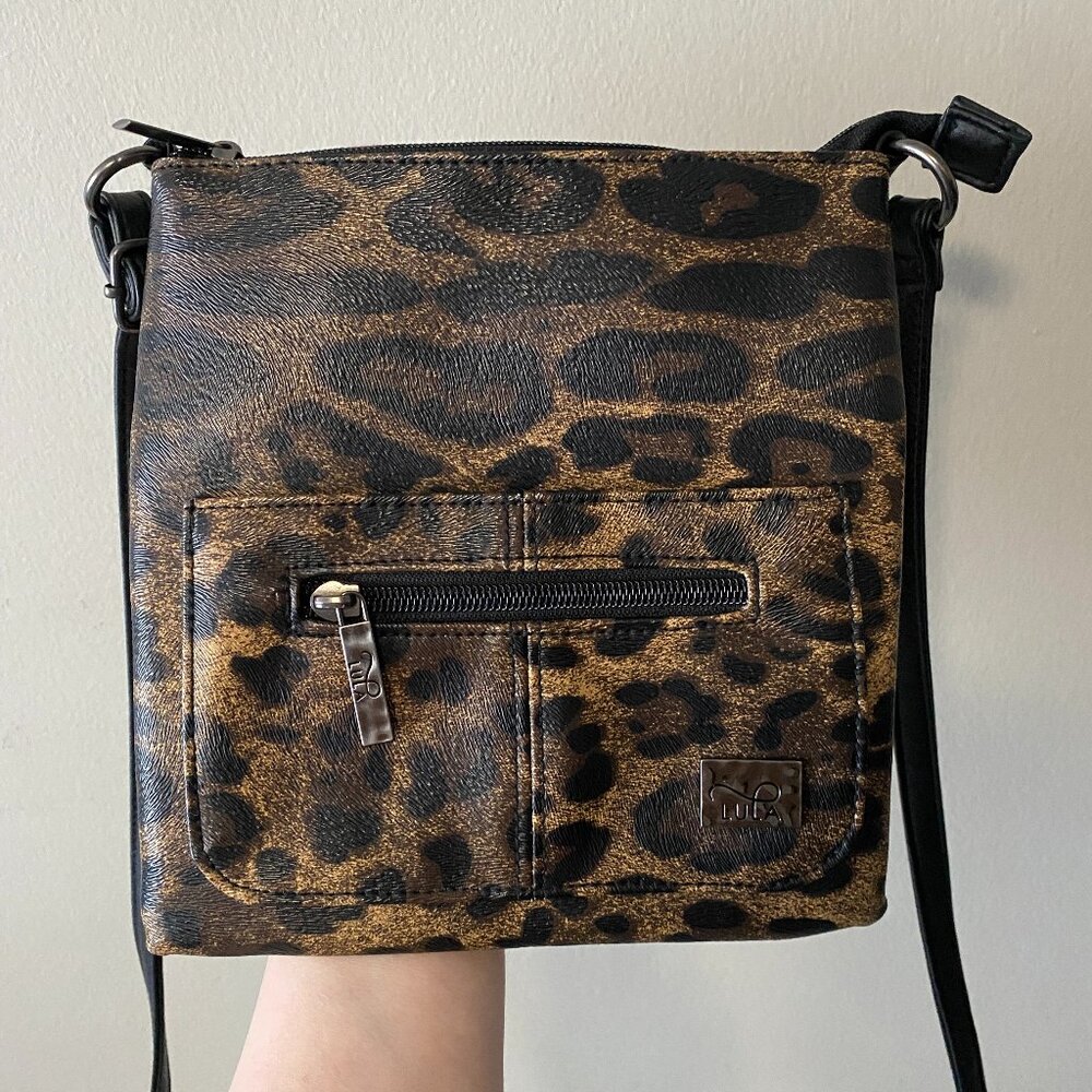 Lula Faux Leather Leopard Print Crossbody Bag